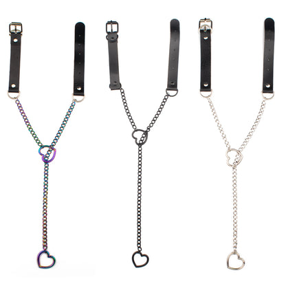 Heart Slip Chain Necklace – Black Leather Gothic Choker for Women, Punk & Goth Jewelry