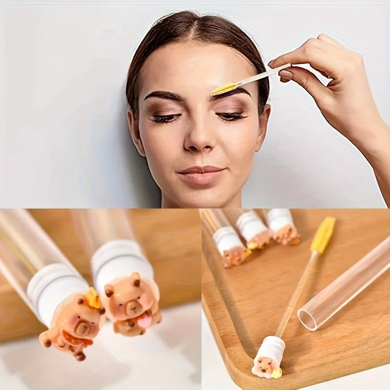 10PCS Capybara Eyelash Extension Brushes - Cute Oval Makeup Applicators with Reusable Nylon Bristles and ABS Handles