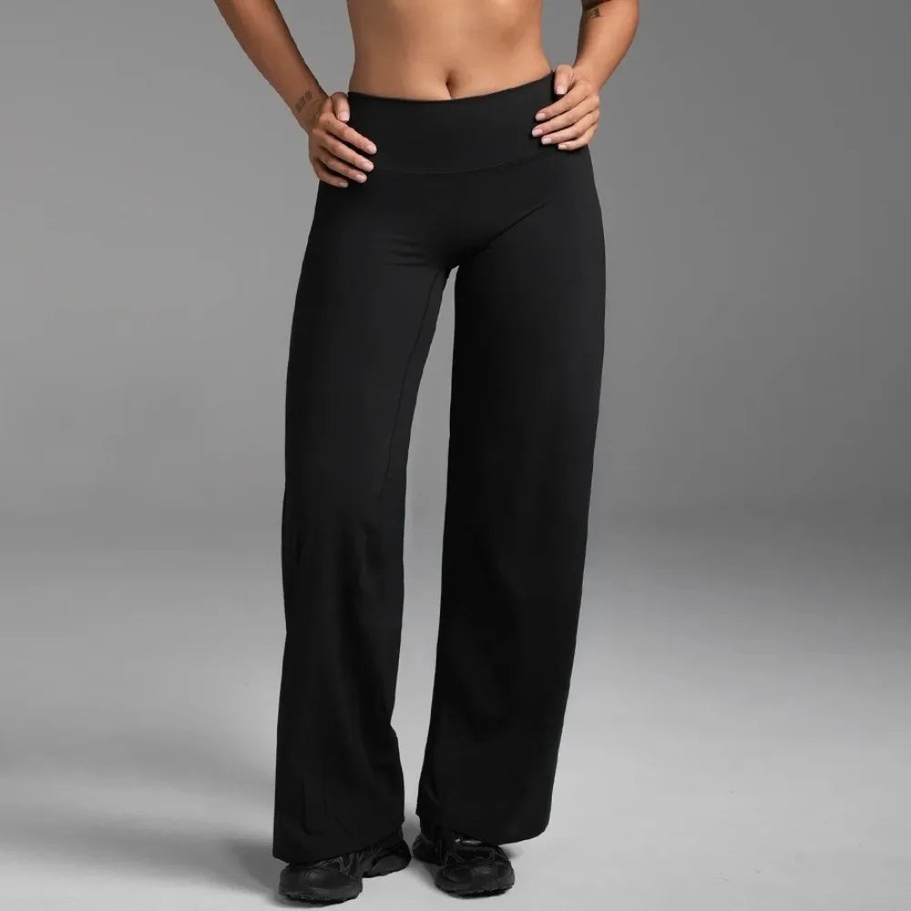 Women's Straight Leg Yoga Pants - Mid-Waist Naked-Feel Pilates & Running Trousers