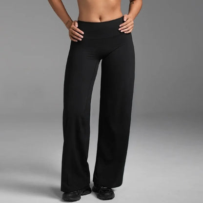Women's Straight Leg Yoga Pants - Mid-Waist Naked-Feel Pilates & Running Trousers
