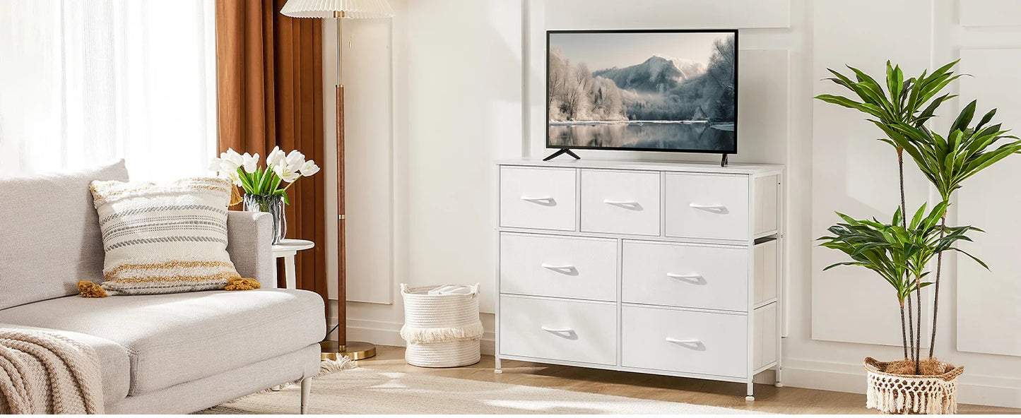 White Wardrobe Closet with 5/7/10 Fabric Drawers – Bedroom Storage Chest Cabinet Furniture