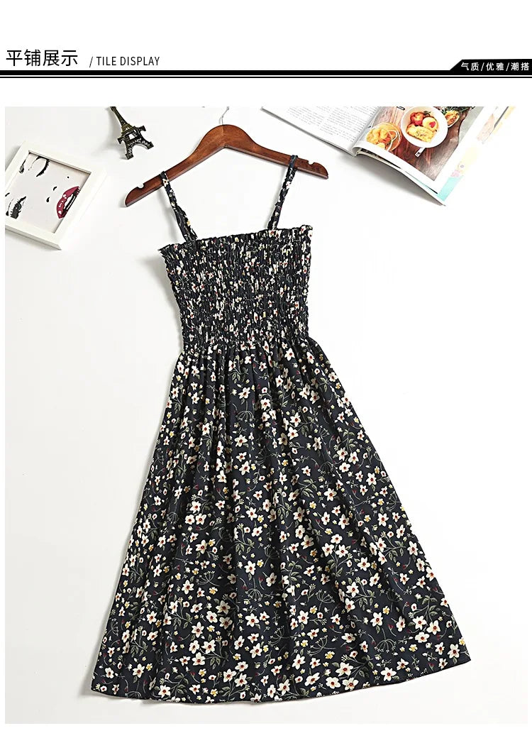 Women’s Summer Mini Dress – Casual Sleeveless Spaghetti Strap Chiffon Dress with Elastic High Waist