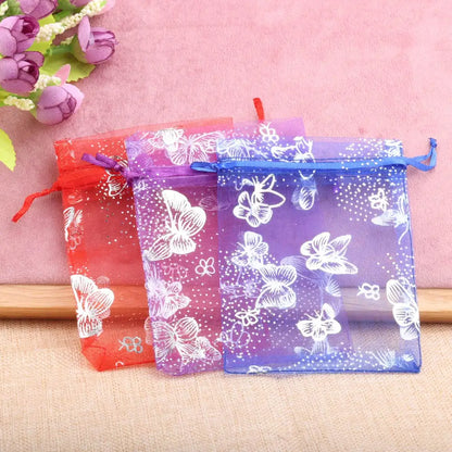25/50pcs Butterfly Organza Gift Bags - 12 Colors, 7x9cm, 9x12cm, 13x18cm, Jewelry and Candy Packaging Drawstring Pouches