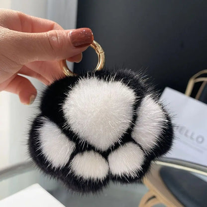 Cat Paw Plush Keychain - Cute Fluffy Faux Fur Pendant Charm for Backpacks, Bags & Car Keys