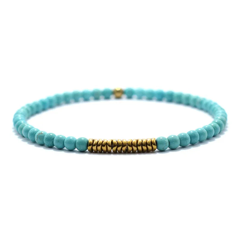 4mm Antique Gold Hematite Stone Bracelet for Men — Natural Wooden Beaded Meditation Bracelet Pulsera Brazalete