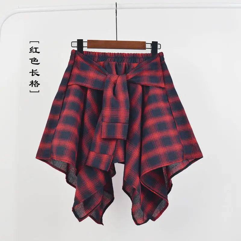 Summer Casual Retro Women’s Mini A-Line Skirt – Blue White Lattice Bow-Knot Elastic Waist Short Skirt