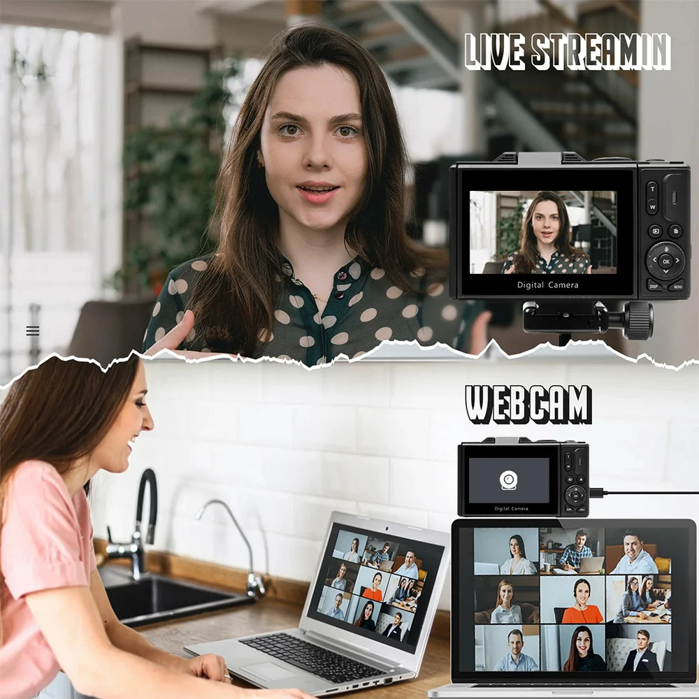 4K Digital Camera – 64MP Compact Photography & Vlogging Camera with 18X Digital Zoom, 3'' 180° Flip Screen & Flash