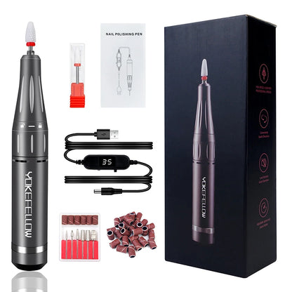 YOKEFELLOW Professional Nail Drill Kit – 35000RPM Rechargeable Electric Nail File for Manicure, Acrylic & Gel Nails