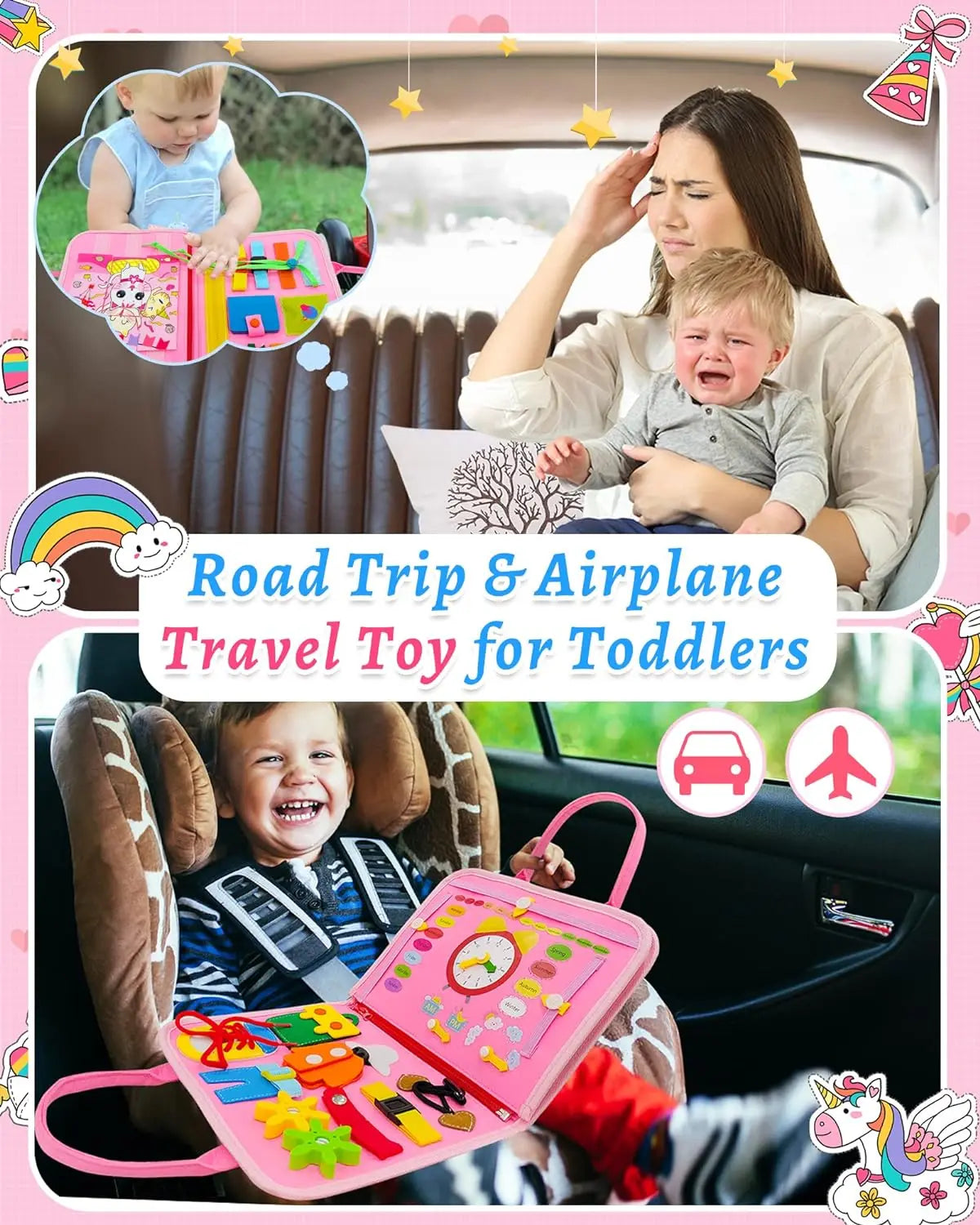 Montessori Toddler Busy Board – Dinosaur Dress-Up Sensory Toy for Learning Life Skills & Travel Backpack