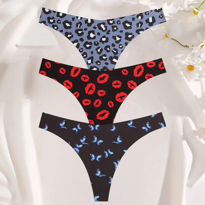 3PCS Women’s Sexy G-String Set - Colorful Seamless Bikini T-Back Low Waist Lingerie Underwear