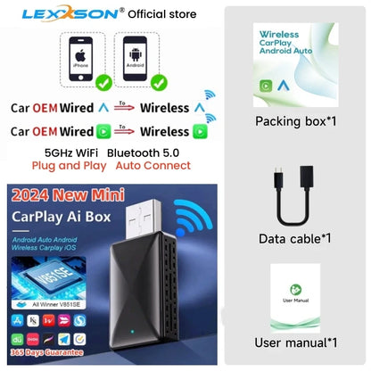 CarPlay & Android Auto Wireless Adapter — Compatible with Toyota, Mazda, Nissan, Camry, Suzuki, Subaru, Citroen, Audi, Mercedes, Kia, Ford, Opel with Spotify & Bluetooth