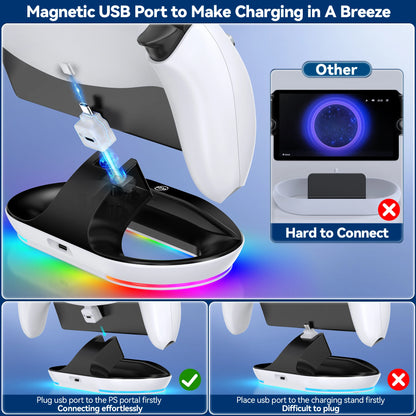 PlayStation Portal Charging Dock Station - Charger Stand with 9 Lights & Handheld Holder for PS Portal