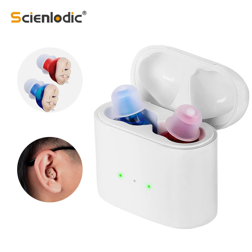 Rechargeable Invisible Hearing Aids for Elderly – Mini Wireless ITE Sound Amplifier Listening Device