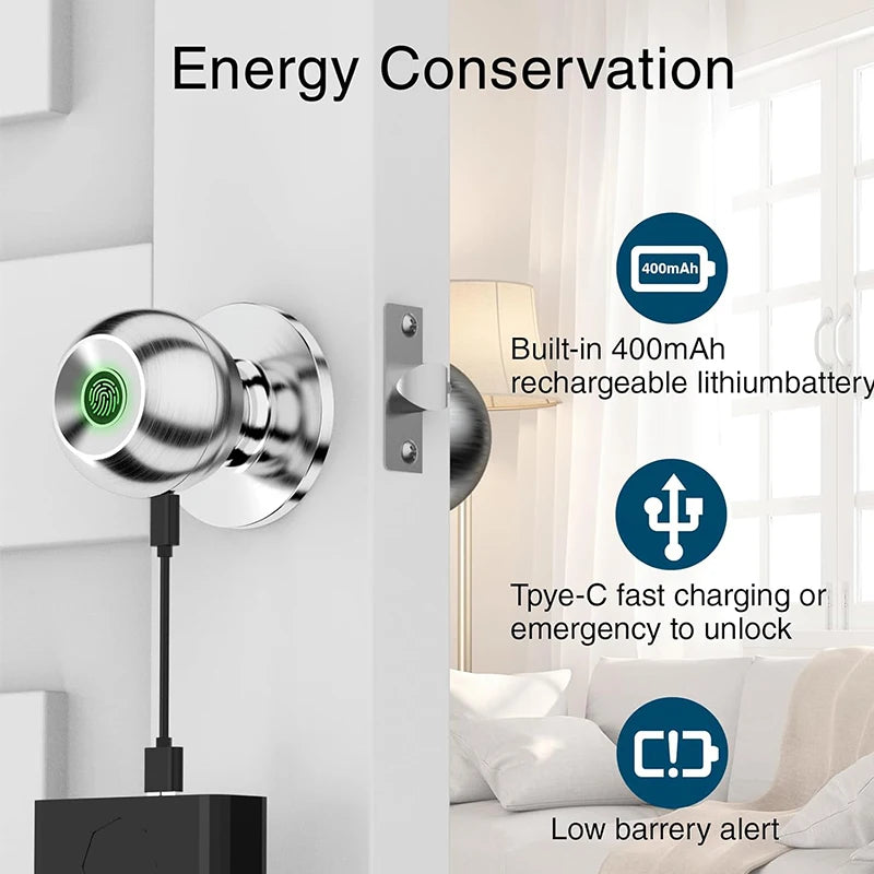 CIEPOJIET Bluetooth Fingerprint Smart Lock – Keyless Tuya App Door Lock with Fingerprint Access