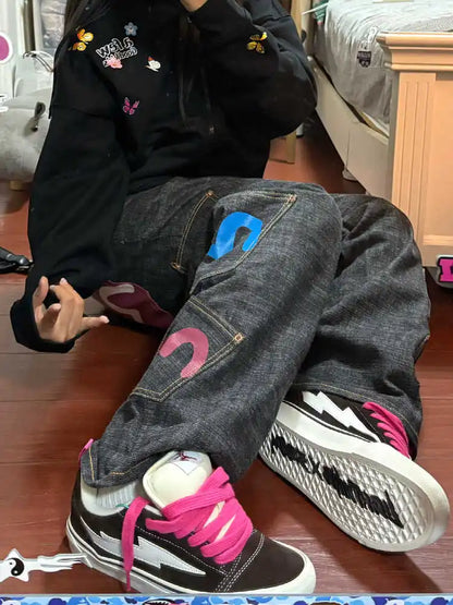 Women's Baggy Cargo Jeans - Y2K Streetwear Harajuku Grunge Denim Pants