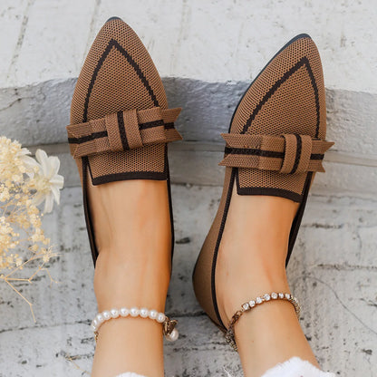 2024 Women’s Knitted Flats – Breathable Slip-On Pointed Toe Loafers, Comfortable Casual Walking Shoes in Solid Colors