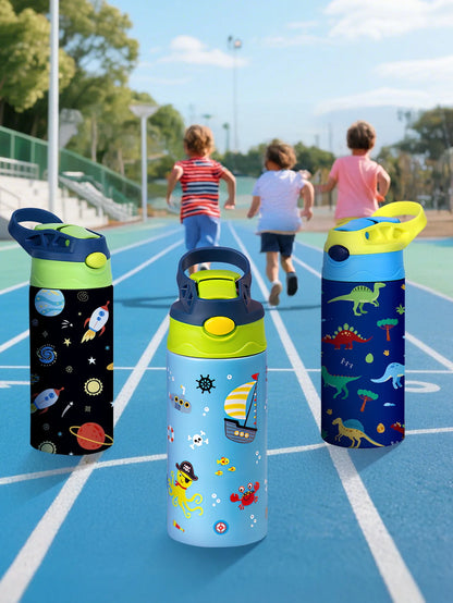 Cartoon Stainless Steel Insulated Cup — Animal Print Thermal Tumbler with Straw Lid, Bow Design Coffee Cup Gift