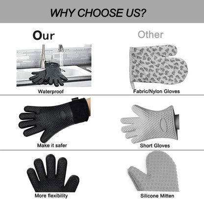 Heat-Resistant Silicone Gloves – Non-Slip Oven Mitts for Kitchen, BBQ, Baking & Cooking with Canvas Stitching