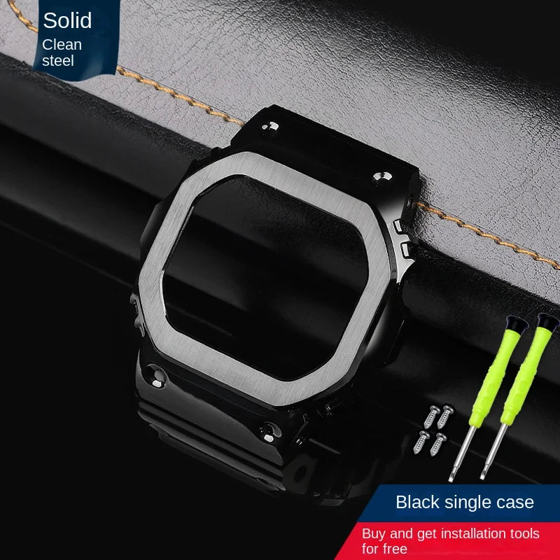 Gold and Black Stainless Steel Bezel and Strap Set for Casio G-Shock DW-5600, GW-B5600 & GW-M5610 - Metal Watch Case Modification Kit