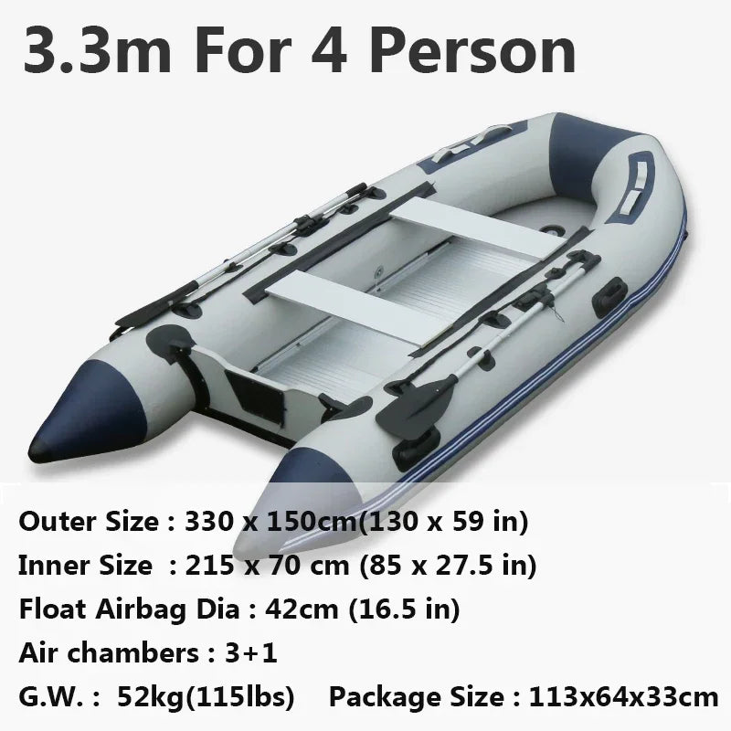 5-6 Person Inflatable Assault Boat – 3.8m PVC Fishing Rowing Boat with Aluminum Floor & Speed Raft Accessories