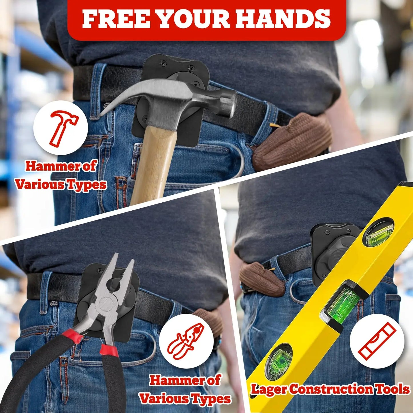Magnetic Tool Holder – Strong Clip-On Belt Holster for Screws, Nails, Hammer, Pliers & Screwdrivers