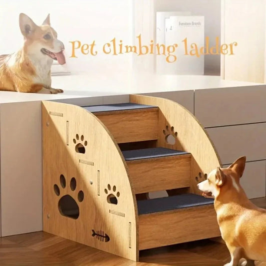 3-Tier & 2-Tier Wooden Non-Slip Pet Stairs for Dogs & Cats – Bed and Sofa Climbing Steps for Small & Medium Pets