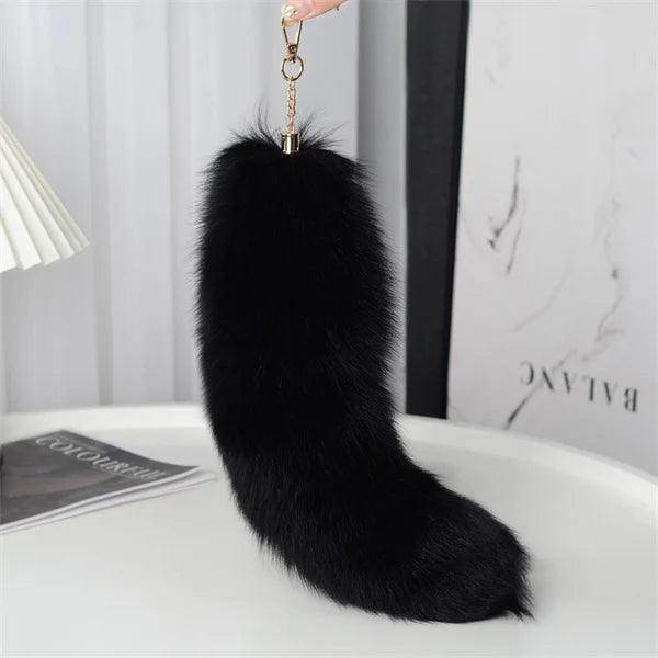 2024 Natural Fox Fur Tail Keychain – Chic Y2K Furry 40cm Keyring Accessory for Women’s Car Keys