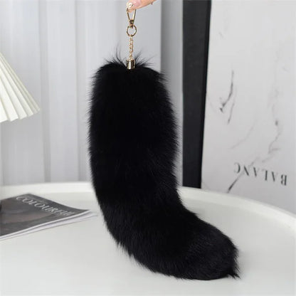 2024 Natural Fox Fur Tail Keychain – Chic Y2K Furry 40cm Keyring Accessory for Women’s Car Keys