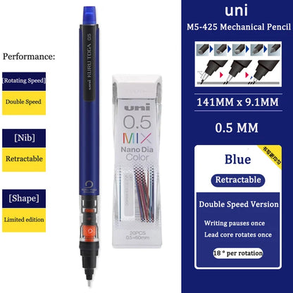 UNI KURU TOGA M5-452 Mechanical Pencil 0.5mm – Rotating Lead Automatic Pencil for Continuous Writing & Sketching