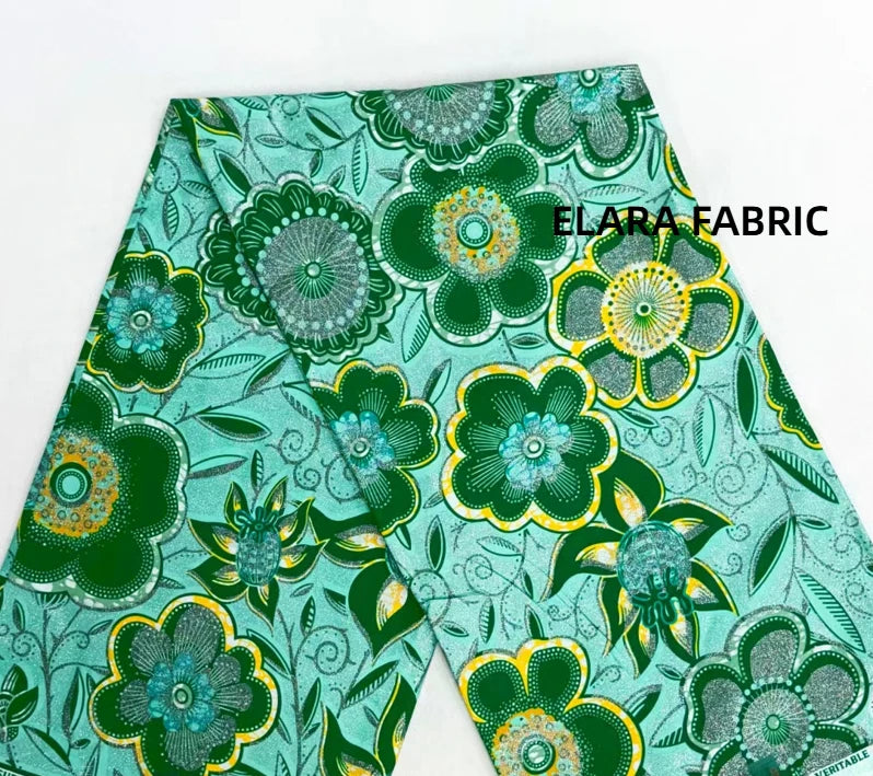 African Golden Glitter Wax Fabric - Soft Cotton Ankara Batik Print Material for Uniforms