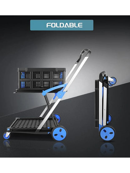 Collapsible Multi-Use Utility Cart — Adjustable Folding Shopping Trolley with Storage Crate, Lightweight Moving Cart