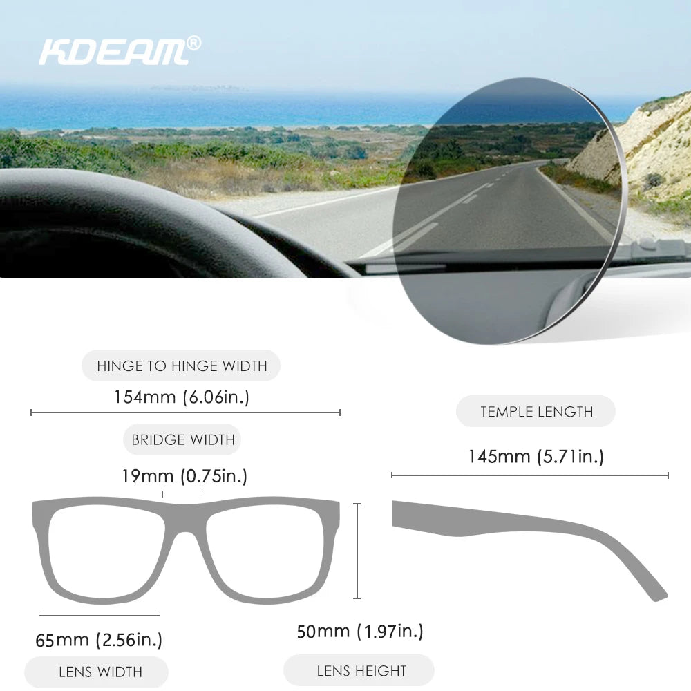 KDEAM Large Size Polarized Men’s Sunglasses – Photochromic Night Vision Oversized Fashion Shades for Men & Women, 154mm Width
