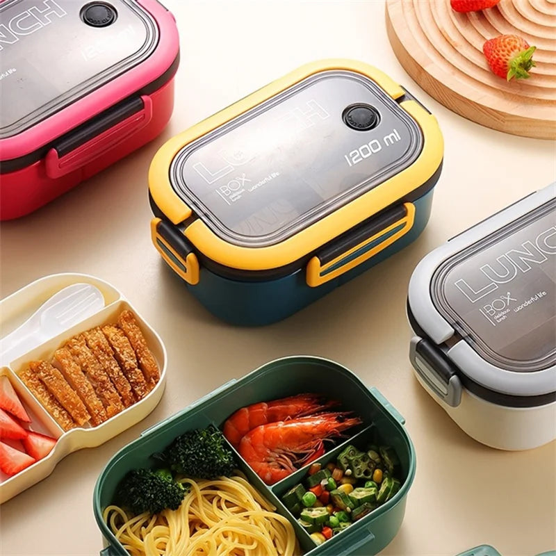 1200ML 2-Layer Bento Lunch Box with Spoon and Fork - High Capacity, Leakproof Microwave Food Container for Kids, Office and Camping