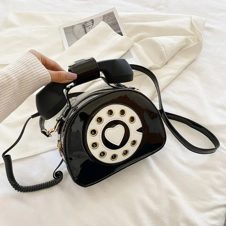 Women’s Creative Telephone-Shaped Crossbody Bag – Retro PU Leather Small Shoulder Handbag