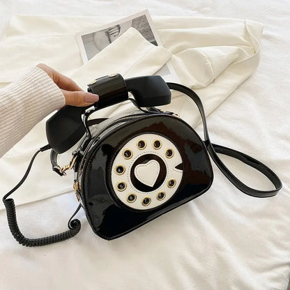 Women’s Creative Telephone-Shaped Crossbody Bag – Retro PU Leather Small Shoulder Handbag