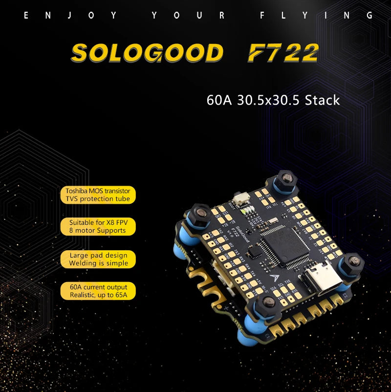 SoloGood F722 Flight Controller with ICM42688P & BLHELI_S 60A 4-in-1 ESC – 30.5x30.5mm 2-6S for FPV Freestyle Drone Parts