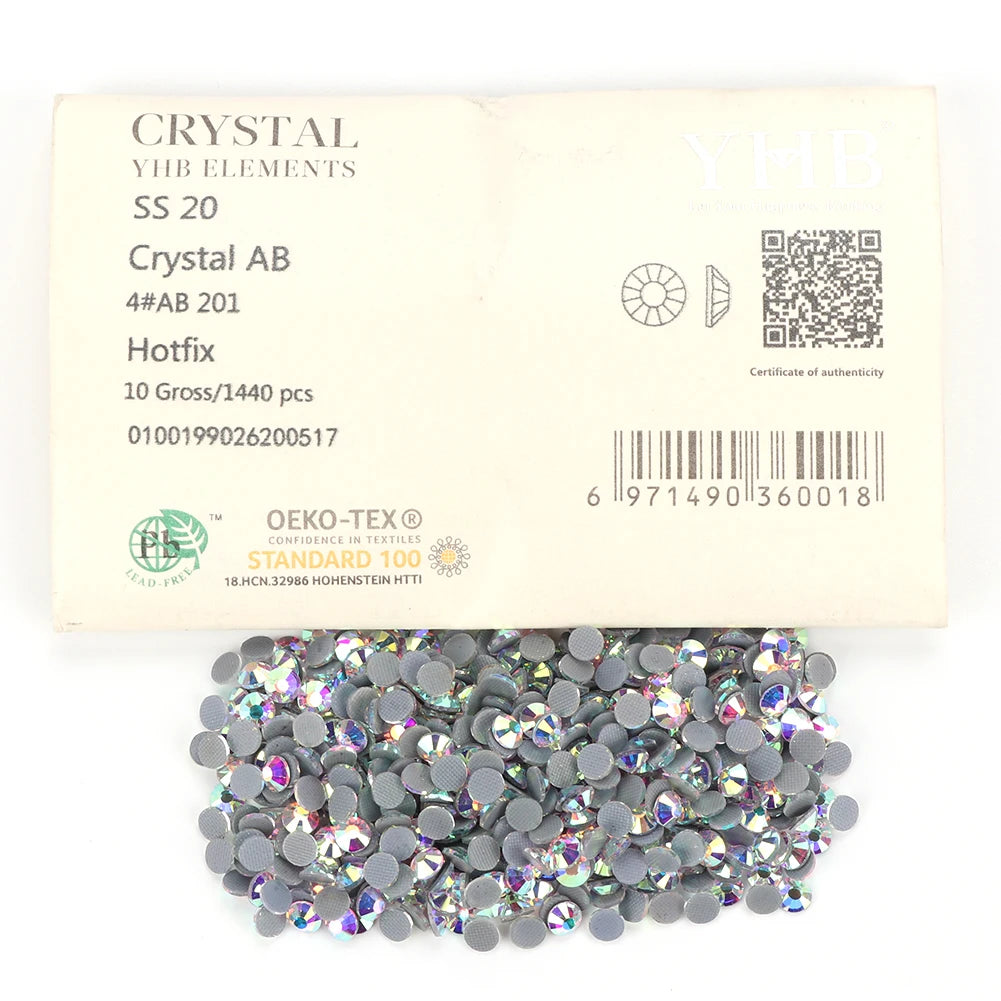 YHB 101-127 Hotfix Crystal Rhinestones - Glitter Glass Flatback Gems for Bags, Shoes, Garments, Phone & Nail Art DIY