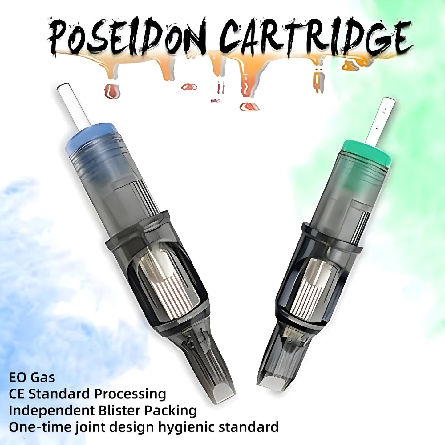 POSEIDON V2 50PCS Mixed Tattoo Cartridge Needles – RL, RS, RM, M1 Disposable Safety Membrane Needles for Professional Tattooing