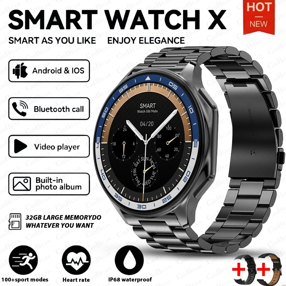 2024 OPPO Watch X Smartwatch — AMOLED 32GB, Waterproof, Bluetooth Call, TWS Music, 3D UI, Video Playback for Men
