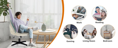 Adjustable Cross Legged Rocking Gaming Chair - Armless Wide Desk Swivel Task Chair for Home Office and Living Room