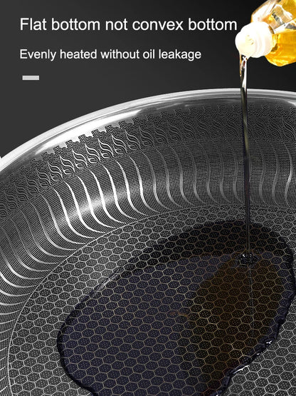 Tri-Ply 316 Stainless Steel Wok Pan with Double-Sided Honeycomb Skillet - Suitable for All Stoves