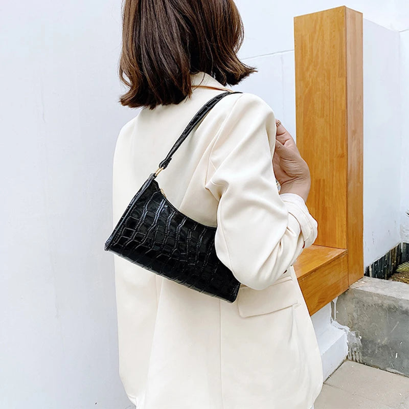 Retro Alligator Pattern PU Leather Handbag for Women – Small Shoulder & Clutch Tote Purse