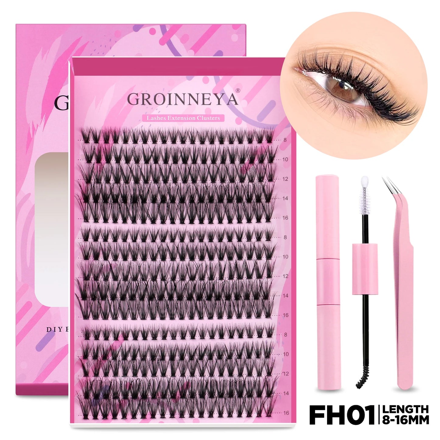 GROINNEYA DIY Lash Extension Kit – Individual & Cluster Lashes Full Set with Lash Bond and Seal for At-Home Use