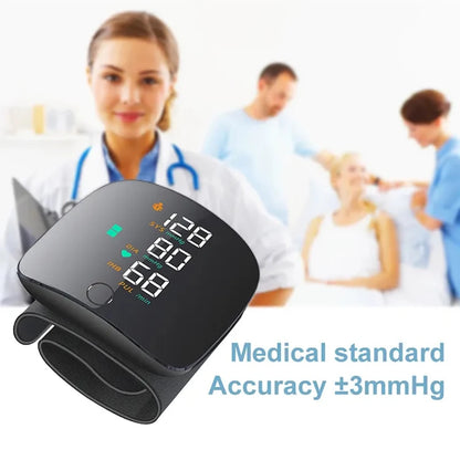 Rechargeable Digital Wrist Blood Pressure Monitor - Portable Heart Rate Monitor and Sphygmomanometer