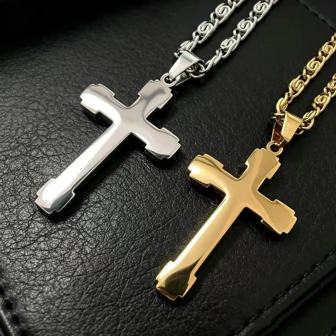 HNSP Stainless Steel Zircon Cross Necklace Pendant – Luxury Jewelry Accessories for Men & Women Fashion Gift