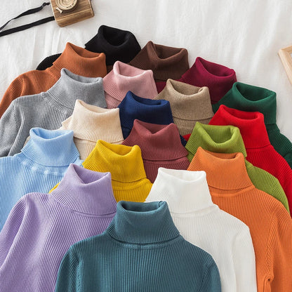 Women's Turtleneck Cashmere Sweater - Soft Knitted Pullover, Basic Solid Jumper for Autumn Winter Casual Wear