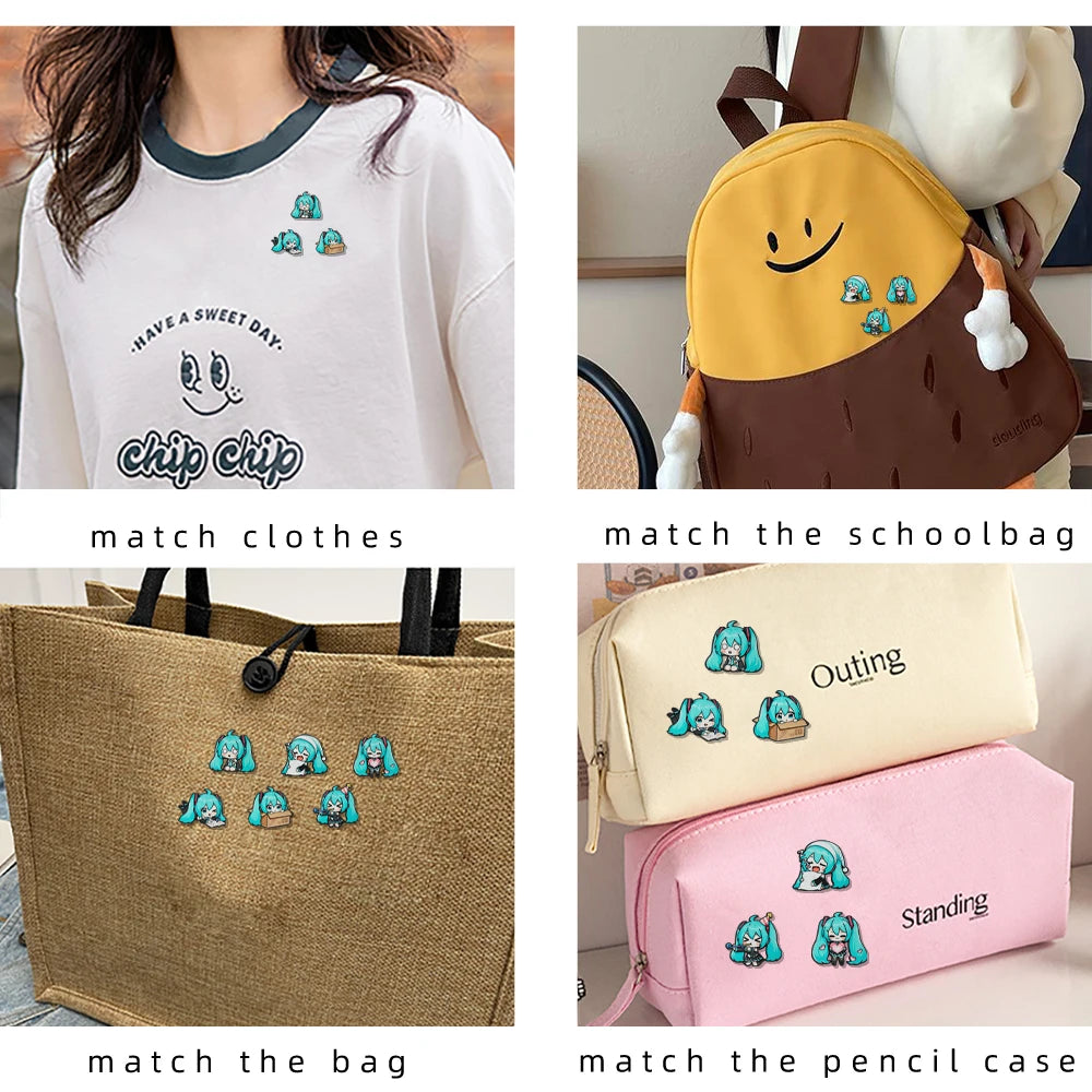 6-Piece Kawaii Chibi Vocaloid Enamel Pin Set - Cute Anime Metal Lapel Badges for Backpacks & Gifts