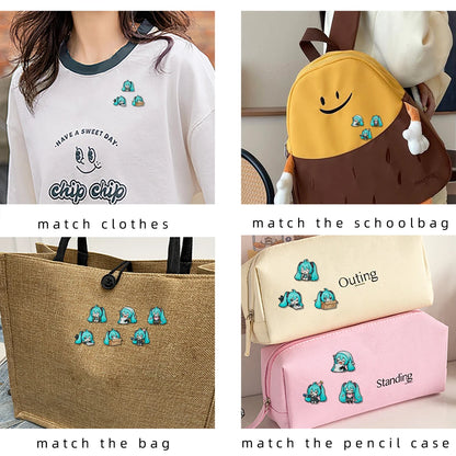 6-Piece Kawaii Chibi Vocaloid Enamel Pin Set - Cute Anime Metal Lapel Badges for Backpacks & Gifts