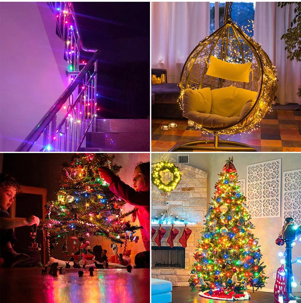 2025 LED Christmas & New Year Fairy String Lights — White/Warm/RGB Waterproof Party & Wedding Decoration