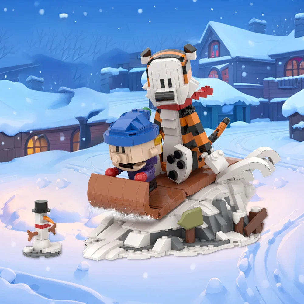 Gobricks MOC Calvin and Hobbes Building Block Set – Classic Comic Cartoon Tiger Model Toy Gift for Kids
